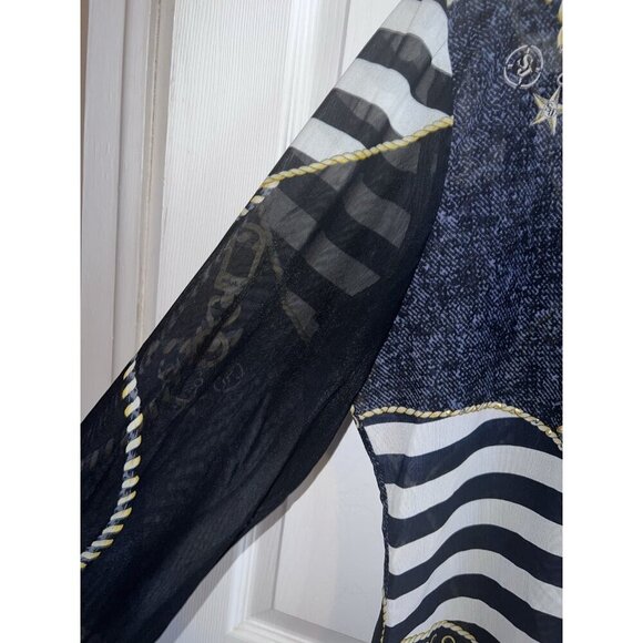 ST JOHN SPORT Nautical Print Mesh Mock Neck Long Sleeve Top Sz XL - Picture 10 of 16